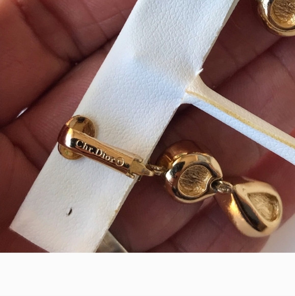 Vintage Christian Dior Water Tear Drop Gold Crystal Clip Earrings EUC - Picture 3 of 9